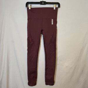 Gymshark Seamless High Waisted Leggings Burgundy Mesh Detail Size Small